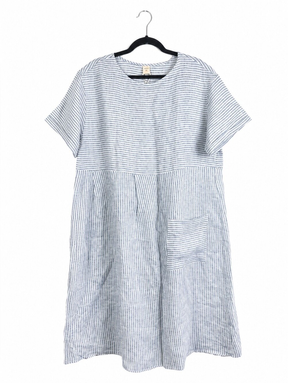 LINTICO Morgan 100% Linen Blue Stripe Midi Dress XL Relaxed A-Line Coastal - Picture 2 of 16